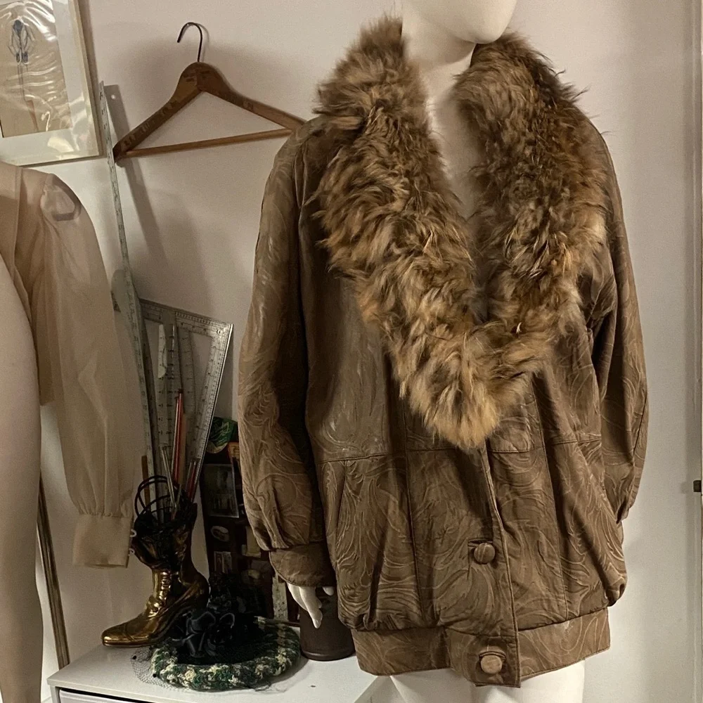 J Percy for Marvin Richards  Brown Fur-Trimmed  Coat
